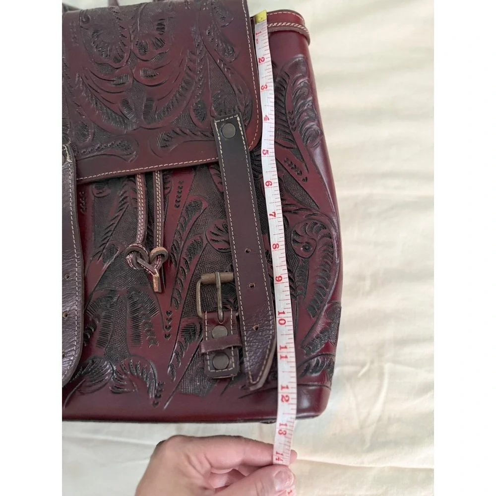 Handmade Genuine Tooled Leather Backpack Oxblood Western Boho Artisan